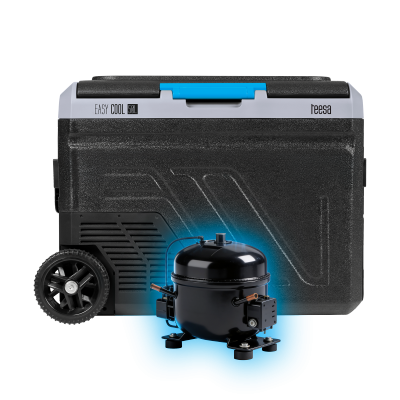 Profesjonalna lodówka turystyczna kompresorowa TEESA z funkcją mrożenia 50L DC12/24 AC 230V, duże koła i solidna rączka , Blueto