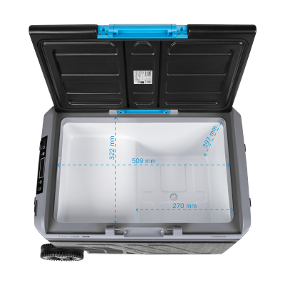 Profesjonalna lodówka turystyczna kompresorowa TEESA z funkcją mrożenia 50L DC12/24 AC 230V, duże koła i solidna rączka , Blueto