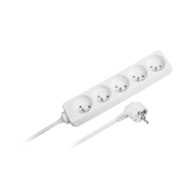 Przedłużacz 5 gniazd 3m typu francuskiego bez przełącznika (3x1,5mm) Rebel biały