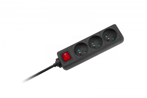 Przedłużacz czarny  Rebel z przełacznikiem 3 gniazda - 3m (1,5mm)