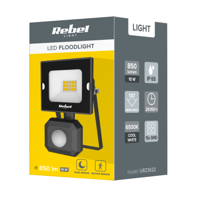 Reflektor led  10W Rebel z sensorem zmierzchu i ruchu, 6500K,  230V
