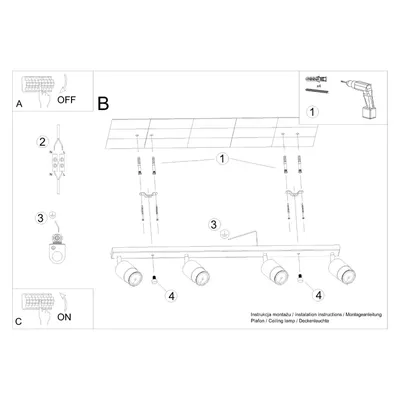 Plafon NERO 4 czarny/złoty