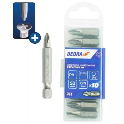 Końcówki wkrętakowe Phillips PH2x50mm, 10szt pudełko plast