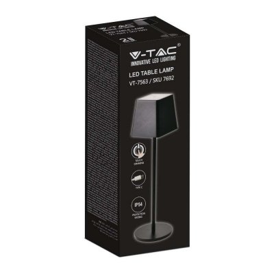 Lampka stołowa nocna V-TAC 2W LED 36cm ładowanie ściemnianie IP54 czarna VT-7563 3000K 200lm