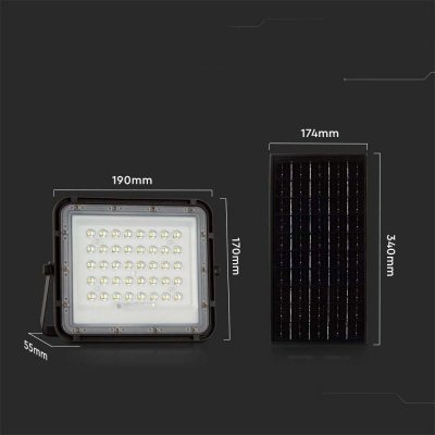 Projektor LED Solarny V-TAC 10W Pilot, AUTO, Timer, IP65 Czarny VT-80W 4000K 800lm