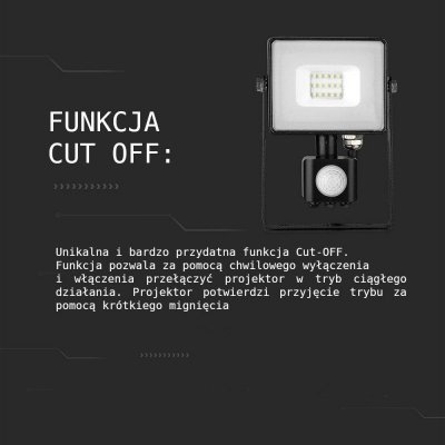 Projektor LED V-TAC 20W SAMSUNG CHIP Czujnik Ruchu Funkcja Cut-OFF Biały VT-20-S-B 6400K 1600lm 5 Lat Gwarancji