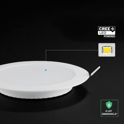 Panel wpuszczany downlight V-TAC 6W LED CREE CHIP okrągły 120x28mm VT-61006CCT 3000K-4000K-6500K 630lm 6 lat gwarancji