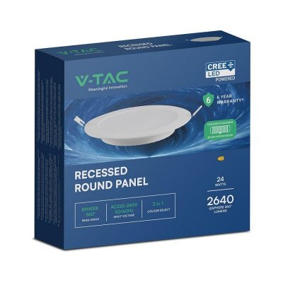 Panel wpuszczany downlight V-TAC 24W LED CREE CHIP okrągły 294x29mm VT-61024CCT 3000K-4000K-6500K 2640lm 6 lat gwarancji