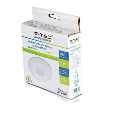 Czujnik ruchu 360st V-TAC natynkowy sufitowy slim 25mm biały VT-8027