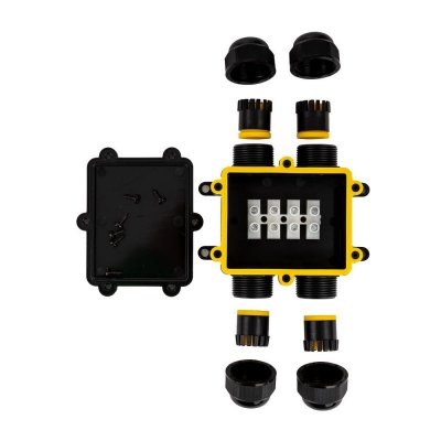 Puszka złączka mufa hermetyczna 4x4Pin czarna 0.5-4mm2 średnica przewodu 8-12mm IP68 V-TAC VT-871