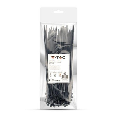 Opaski zaciskowe V-TAC 2.5x200mm czarna 8kg Nylon66 (opak. 100szt)