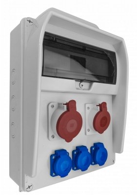 Rozdzielnica R-BOX 380R 13S, 1x32A/5p, 1x16A/5p, 3x250V/16A, zabezpieczenia B32/3, B16/3, 3xB16/1, IP44 (B.18.380-12Z)