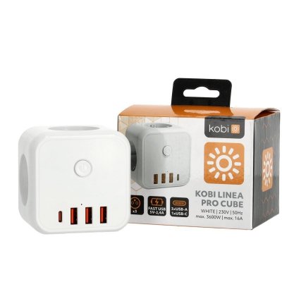 Przedłużacz LINEA PRO CUBE 3gn+3USB/1USB-C/Zu+W biały Kobi