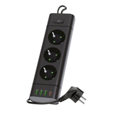 Przedłużacz LINEA PRO XC 3gn+3USB/1USB-C/3m/Zu+W czarny Kobi