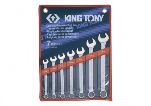 ZESTAW KLUCZY PŁASKO-OCZKOWYCH CALOWYCH 3/8 - 3/4&quot; 7cz., ETUI King Tony
