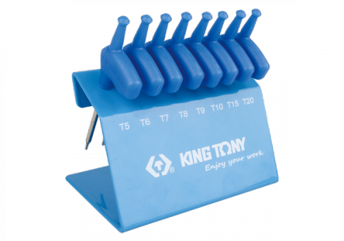 ZESTAW IMBUSÓW Z UCHWYTEM &quot;L&quot; 8szt. 1163A - TORX T5 - T20, STOJAK King Tony