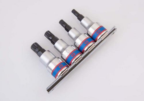 ZESTAW NASADEK Z KOŃCÓWKĄ SPLINE 1/2&quot; 4cz. KRÓTKIE M6 - M12, SZYNA, King Tony