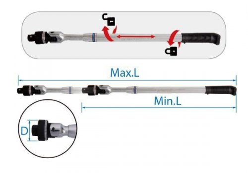 PRZEGUBOWA GRZECHOTKA TELESKOPOWA 3/4&quot; 24 ZĘBY 610mm - 960mm CHROM, UCHWYT GUMOWY King Tony