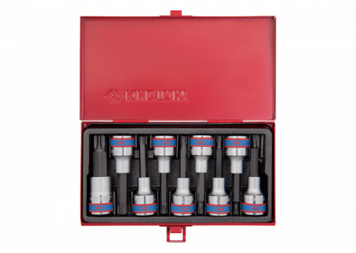ZESTAW NASADEK Z KOŃCÓWKĄ TORX 1/2&quot; 9 cz. DŁUGIE T20 - T60 KASETA King Tony