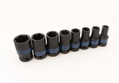 ZESTAW NASADEK UDAROWYCH 1/2&quot; 8cz. KRÓTKIE, CIENKOŚCIENNE 6-kąt. 10 - 24mm, KASETA King Tony