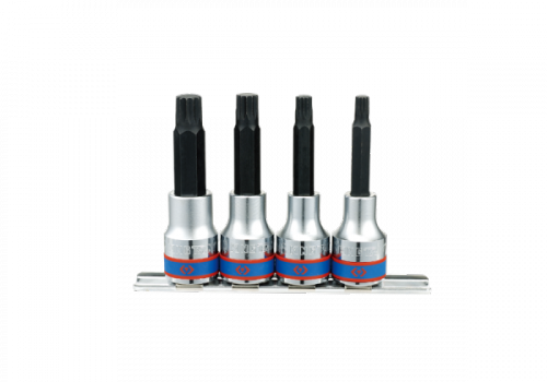 ZESTAW NASADEK Z KOŃCÓWKĄ SPLINE 1/2&quot; 4cz. DŁUGIE M6 - M12, SZYNA, King Tony