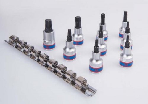 ZESTAW NASADEK Z KOŃCÓWKĄ TORX 1/2&quot; 9 cz. KRÓTKIE T20 - T60 ZESTAW NA SZYNIE King Tony