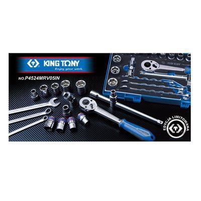 KING TONY - ZESTAW NASADEK 1/2&quot; 24cz. KRÓTKIE 6-kąt. 8-24mm, KLUCZE PŁASKO OCZKOWE, AKCESORIA, WALIZKA GRATIS King Tony