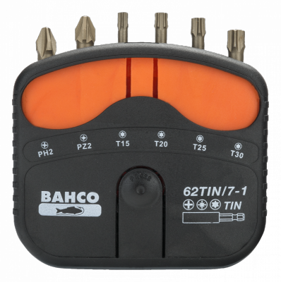 Zestaw 7 sztuk bitów azotek tytanu z uchwytem uniwersalnym 1/4” DIN 3126-C6.3, ISO 1173 BAHCO