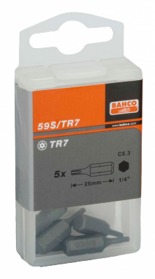 Bit 1/4&quot; do śrub TORX, z otworem TR9x25 mm, 5 szt. BAHCO