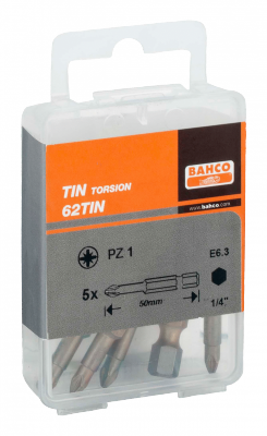 Bit udarowy 1/4&quot; powlekany TIN PZ3x50 mm, 5 szt. BAHCO