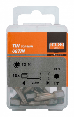 Bit udarowy 1/4&quot; powlekany TIN do śrub TORX T30x25 mm, 10 szt. BAHCO