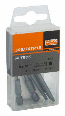 Bit 1/4&quot; do śrub TORX, z otworem centrującym TR40x70 mm, 5 szt. BAHCO