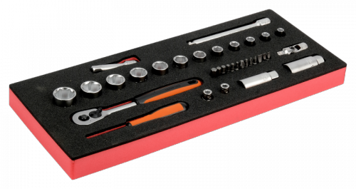Wkładka z pianki z zestawem nasadek 1/4&quot; i 3/8&quot; - 34 elementy BAHCO