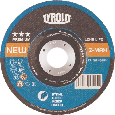 Tarcza ścierna do obróbki zgrugnej LONGLIFE Z-MAX ZA24S-BFX 115x4mm  TYROLIT