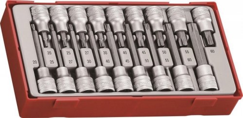 18-elementowy zestaw grotów nasadkowych typu TX z chwytem kwadratowym 1/2&quot; Teng Tools TTTX18