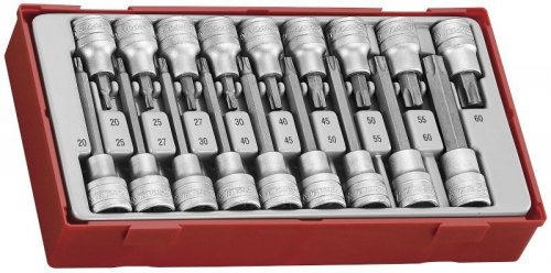 18-elementowy zestaw grotów nasadkowych typu TX z chwytem kwadratowym 1/2&quot; Teng Tools TTTX18