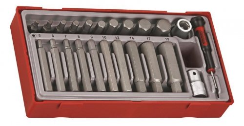 Nasadki trzpieniowe z grotami sześciokątnych, w zestawie. Z chwytem □½&quot;. Teng Tools TTHEX3