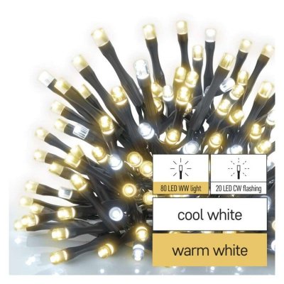 Oświetlenie łączone Standard - łańcuch 100 LED 10m ciepła + zimna biel, miga, IP44, timer