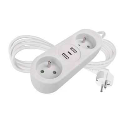 Przedłużacz 1,4 m / 2 gniazda + 2×USB-A+1×USB-C / biały / PVC / 1,5 mm2