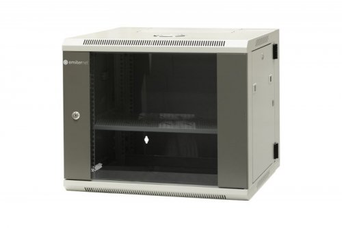 Szafa wisząca dzielona 19&quot; 9U, drzwi blacha/szkło, 600×550×500mm szer./gł./wys. (w zestawie: półka stała oraz komplet śrub 
