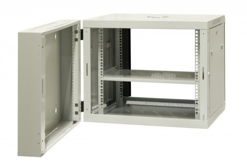 Szafa wisząca dzielona 19&quot; 9U, drzwi blacha/szkło, 600×550×500mm szer./gł./wys. (w zestawie: półka stała oraz komplet śrub 