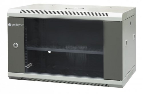 Szafa wiszaca niedzielona 19&quot; 6U, drzwi blacha/szkło, 600×450×370mm szer./gł./wys. (w zestawie: półka stała oraz komplet śr