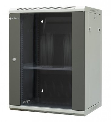 Szafa wiszaca niedzielona 19&quot; 15U, drzwi blacha/szkło,  600×450×770mm szer./gł./wys. (w zestawie: półka stała oraz komplet 