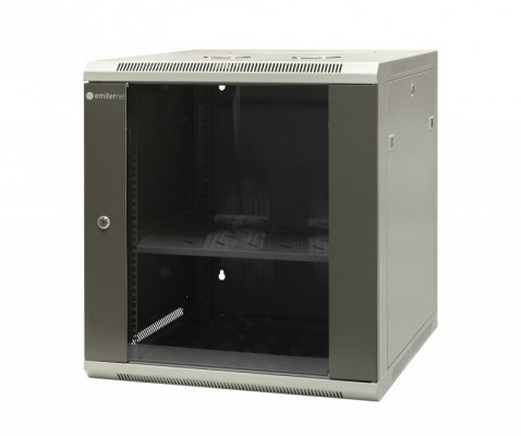 Szafa wisząca niedzielona 19&#039;&#039; 12U, drzwi blacha/szkło,  600×600×635mm szer./gł./wys. (w zestawie: półka stała oraz ko