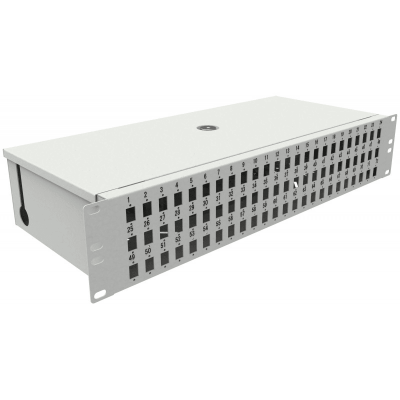 Przełącznica niewysuwana 19&quot; 3U 72xSC simplex (SC Simplex / E2000 / MTRJ / LC Duplex), szara, w zestawie dławiki