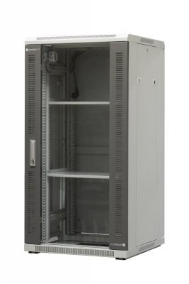 Szafa ramowa stojąca EmiterNet Top, 24U, drzwi przód blacha/szkło, 600x600x1180mm (szer./gł./wys.) (w zestawie: panel 2 wentylat