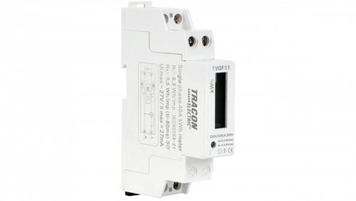 Jednofazowy licznik energii LCD, bezpośredni, 1-modułowy, 230VAC / 5(40)A (TVOF11)