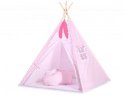 Namiot Tipi dla dzieci+ zawieszki pióra - Białe grochy na różu