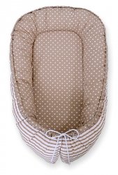 Kokon niemowlęcy dwustronny kojec otulacz Premium BOBONO- grochy na brązie/paski