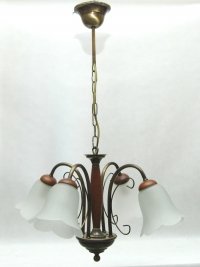 OKAZJA Żyrandol mosiężny z drewnem 